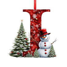 Snowman 26-Letter Christmas Tree Ornaments A-Z, Red Alphabet Hanging Decor, DIY Craft Ornament Set