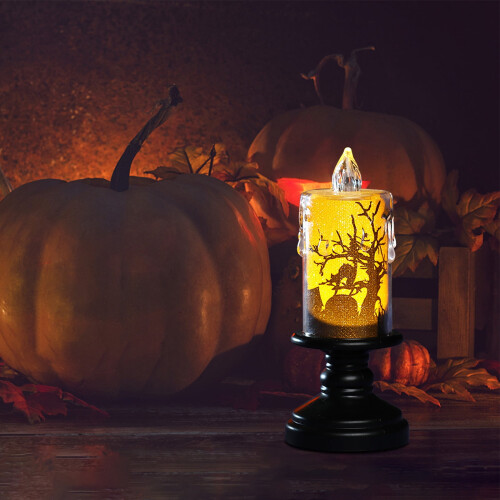 Κερί χωρίς φλόγα για το Halloween, χιονόμπαλα που λειτουργεί με μπαταρία, κίτρινο 2