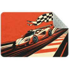 Cool Racing Car Rug with Checkered Flag, Non-Slip Washable Indoor Mat for Kitchen, Bedroom, Living Room, Entrance