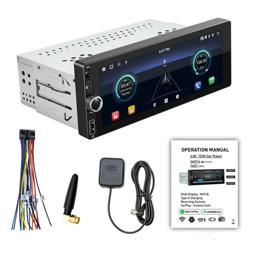 Carro 6,86 Polegadas 1 Din MP5 Player  Tela Portátil Navegação Display Sem Fio Carplay Android Auto Player 2+64G