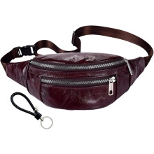 Vintage Genuine Leather Fanny Pack with Zipper Pockets & Key Ring, Adjustable Crossbody Sling Bag – Cowhide Waist Backpack (Khaki)