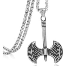 Stainless Steel Nordic Double-Edged Battle Axe Pendant Necklace 24 inch Keel Link Chain Talisman Jewelry