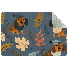 Dachshund Dogs with Leaves Small Area Rug, Non-Slip Door Mat Indoor Floor Mat, Washable Kitchen Rug Entrance DMat for Bedroom Living Room