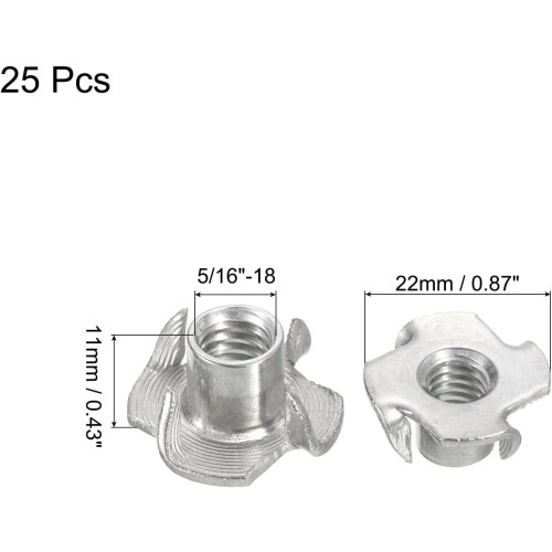 uxcell 5/16"-18T-παξιμάδι25 τεμάχια304 από ανοξείδωτο ατσάλι4 καρυδάκια Τ για ξύλινα 1