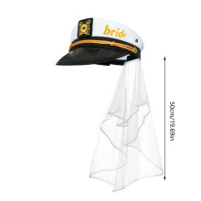 Captain Hat Veil Bachelorette Party Bridal with Veil Embroidery Beach Boat Bride