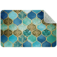Turquoise Pattern Small Area Rug, Non-Slip Door Mat Indoor Floor Mat, Washable Kitchen Rug Entrance Door Mat for Bedroom Living Room