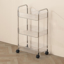 3-Tier Rolling Storage Cart (13x8.3x26in), Transparent Plastic Organizer Rack for Kitchen, Living Room, Office & Bathroom