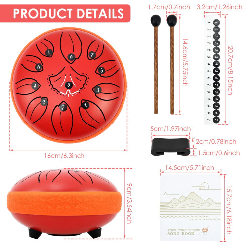 Μουσικό τύμπανο Tongue Drum, μεταλλικό τύμπανο με μπαγκέτα και μουσικό βιβλίο για 1