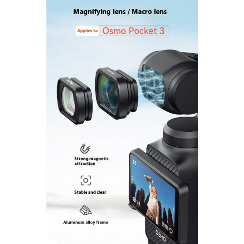 Ευρυγώνιος φακός 0,72X για DJI Pocket3 – Μαγνητικό κιτ μακροεντολών με κουτί 1