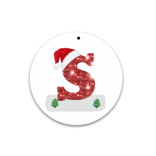 Christmas 26 Letter Ornaments, Christmas Initial with Red Hat Christmas Tree Ornaments, 26 Letter Hanging Pendant Ornaments for Xmas Tree Decorations