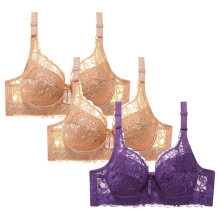 Pack of 3 Bra for Women Plus Size Full-Coverage Push Up Lace Bra with Underwire Soft Comfy Bralettes for Women with Support Khaki 34C