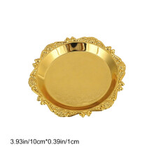 Plateau de service décoratif doré vintage – Plateau rond orné en relief pour desserts, amuse-gueules, bijoux – Plateau de présentation