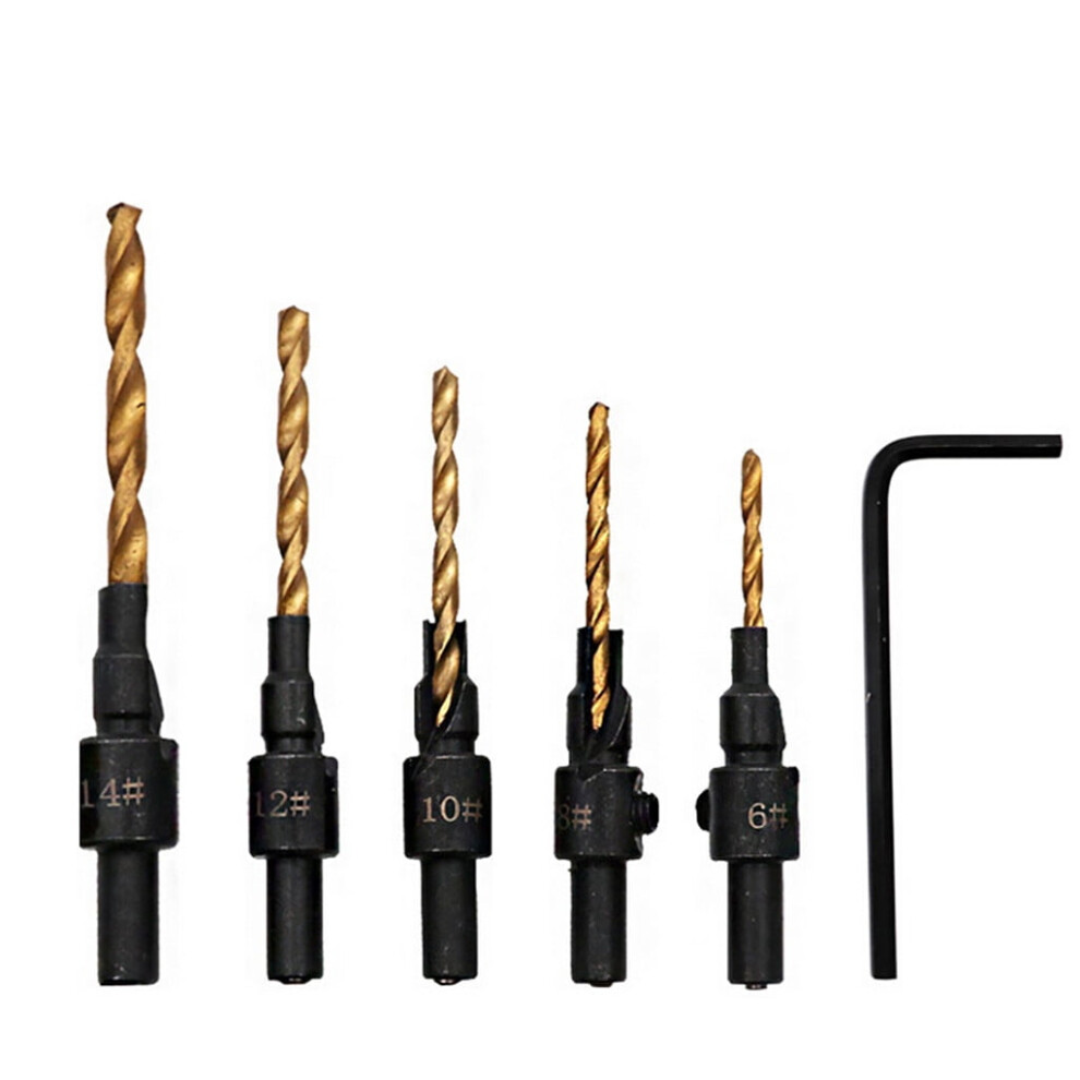 Clearance Woodworking Tools Under $5,Set Countersink Bit Drilling Woodworking Drill Drill Pilot Holes 5Pcs Tools & Home Improvement 9009879520375