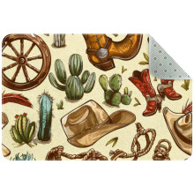 Small Washable Kitchen Rug with Cactus, Snake, Horse & Cowboy Boots Design – Non-Slip Indoor Door Mat for Entryway, Bathroom, Bedroom – Compatible