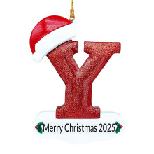 Décorations de Noël Lettres 2025, Initiales personnalisées, Lettres blanches à paillettes, Ornements de chapeau, Pendentif Joyeux Noël pour