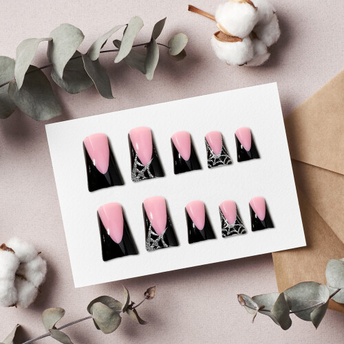 Pink Duck Bill Fake Nails, Black Tip, Unbreakable 2