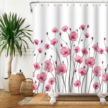Rideau de douche rose à fleurs printanières et marguerites, en tissu, 183 x 183 cm (72 x 72 pouces).