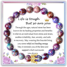 "Life Is Tough But So Are You" Gift Bracelet for Women, Daughter, Granddaughter – Natural Imperial Jasper Jewelry, Compatible with All Occasions