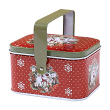 Boîte de Noël en métal, contenant réutilisable pour bonbons et friandises avec couvercle à poignée, idéale pour les fêtes et les loisirs
