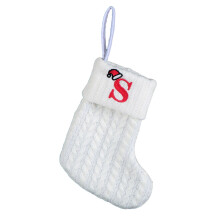 7,8 Zoll Mini-Weihnachtsstrumpf, weißer Strick-Weihnachtsstrumpf mit Monogrammstickerei, Weihnachtsstrumpf für die Familienweihnachtsbaumdekoration