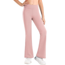 Girls Flare Leggings High Waisted Yoga Pants Bootcut Dance Casual Pants Activewear Kids Bell Bottoms Pink 7-8 Years