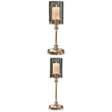 Lot de 2 bougeoirs en verre pour centre de table de mariage, bougeoir en fer pour table basse, ornements de décoration pour salon et salle à manger