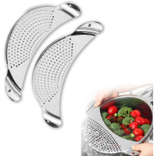 Pot Strainer Stainless Steel 2 Pack, Pasta Strainer, Metal Food Strainer for Noodles Fruit Veggies, Suitable for Pots or Containers Up to 10 Inches
