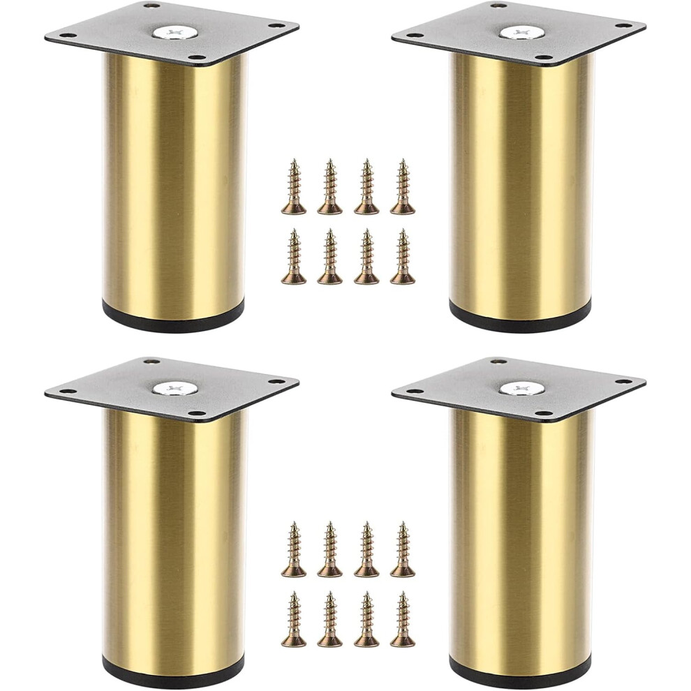 4Pcs 4" Stainless Steel Furniture Legs Â Golden Round Metal Risers For Tables, Sofas, Tv Stands, Dressers, Chairs; Compatible With Standard 9087558662677