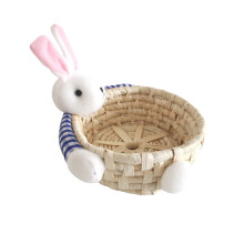 Décorations de Pâques artisanales tissées à la main, panier de rangement en paille, panier lapin de Pâques (bleu)