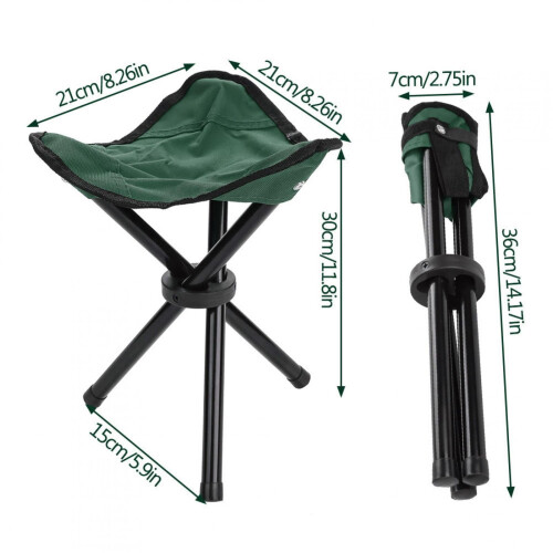 Outdoor Camping Folding Tripod Chair, Green