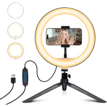 10" Dimmable Selfie Ring Light with Tripod & Phone Holder – for Live Streaming, Makeup, YouTube, TikTok; Compatible with iOS/Android
