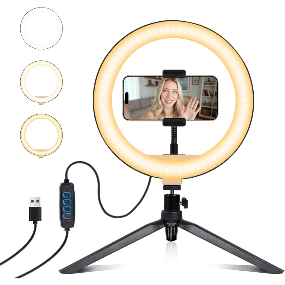 10" Dimmable Selfie Ring With Tripod & Phone Holder Â For Live Streaming, Makeup, Youtube, Tiktok; Compatible With Ios/Android Light 9087558662998
