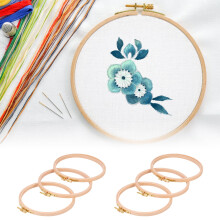 6-Pcs Solid Wood Adjustable Embroidery Hoop Set – Smooth Round Cross Stitch Frame, Multipurpose Ring for Needlework