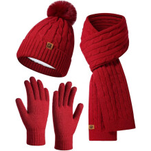 Winter Beanie Scarf Gloves Set, Keeping Warmth, Cable Knit Design, Sensitive Touchscreen Fingertips