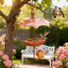 Handcrafted Metal Bird Feeder Circular Hanging Outdoor Decor