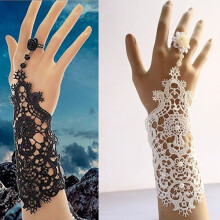 Soumake Wedding Bride Vintage Exquisite Faux Pearl Lace Bracelet With Ring Jewelry Fashion