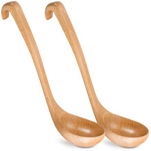 Wooden Ladle for Soup – 2-Pack Bamboo & Olive Wood Serving Spoons, Long Handle, Compatible with All Cookware