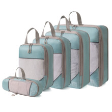 Set van 5 compressiepakblokken, uitbreidbare organizers voor op reis, blauw