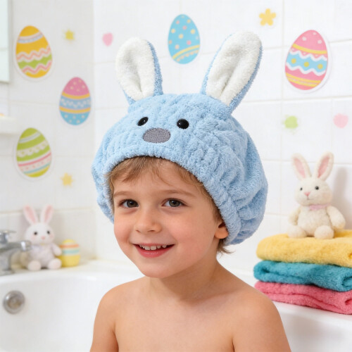 Σκούφος ντους Easter Bunny για στέγνωμα μαλλιών, παχύρρευστο, απορροφητικό μπλε