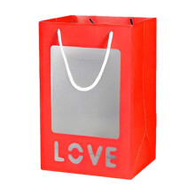 1 paquet de sacs cadeaux rouges avec fenêtre transparente, 18 x 25 x 13 cm, pour fleurs, Saint-Valentin, anniversaires, mariages et fêtes –