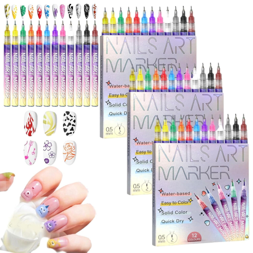 Nail Art Pens Set 12 Colors 0.5mm Fine Tip