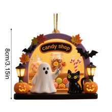 Acryl-Geist-Hängedekoration, niedliche Geisterkatze und Kürbis-Hängedekoration für Fenster, Tür, Halloween-Party (7,6 cm)