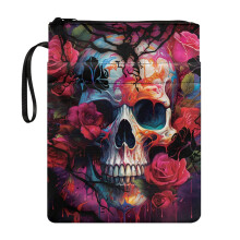 Skull Rose Polyester Book Cover Sleeve Pouch for Student - Vintage for Travel Washable, 11.42 x 8.66 Inch