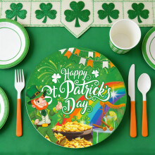 St. Patrick's Day Decor: Irish Themed Disposable Tableware Set – Clover Print Plates, Napkins & Cups – Compatible with Holiday Party & Dinner