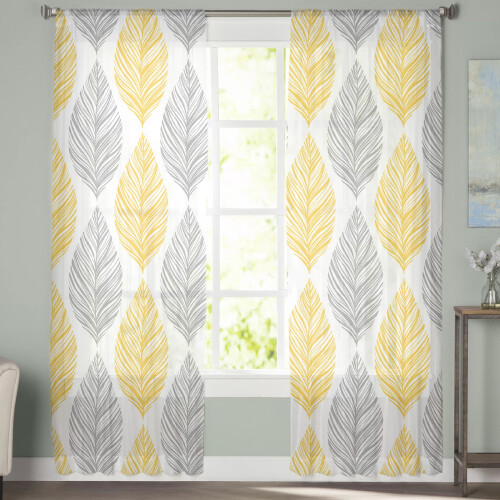 Sheer Curtains Grey Yellow Olive Leaf 52x63 Inch Light