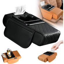 PU Leather Car Armrest Box Mat 5-in-1 Center Console Cover