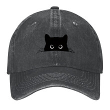 Șapcă de baseball cu imprimeu de pisică neagră Peeking, stil vintage, spălat, pentru tătic, cu boruri curbate reglabile, fabricată în SUA,