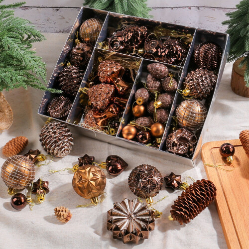 Artificial Pinecone Ornaments Set – 73 pcs Brown Plastic