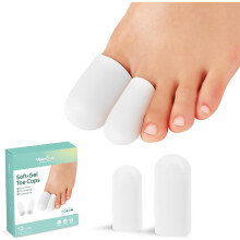 Silicone Gel Toe Caps for Pain Relief, Ingrown Nails, Corns, Blisters (4L+8M, White)