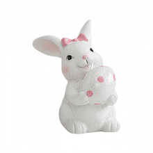 Easter Bunny Resin Figurine - 5.2 Inch Tall Rabbit Statue with Egg for Spring Tabletop Decor, Home Decoration and Seasonal Holiday Gift, Set of 1